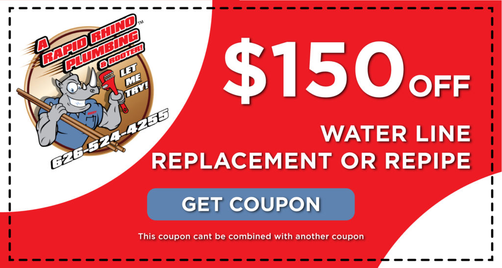 Rapid Rhino Plumbing coupon for $150 off water line replacement or repipe.